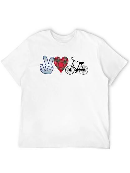 Camiseta Negra con Diseño Paz Amor y Bicicleta