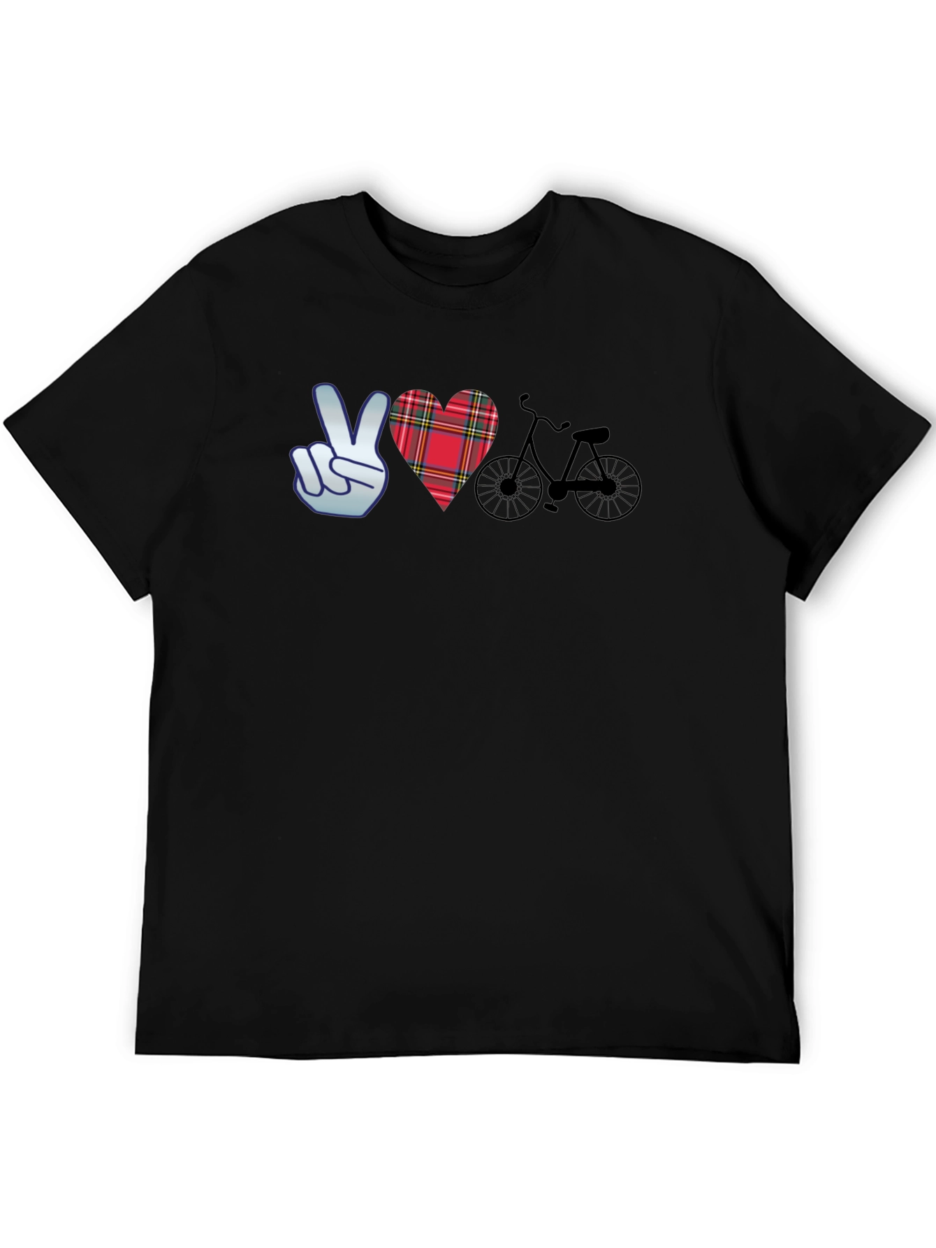Camiseta Negra con Diseño Paz Amor y Bicicleta