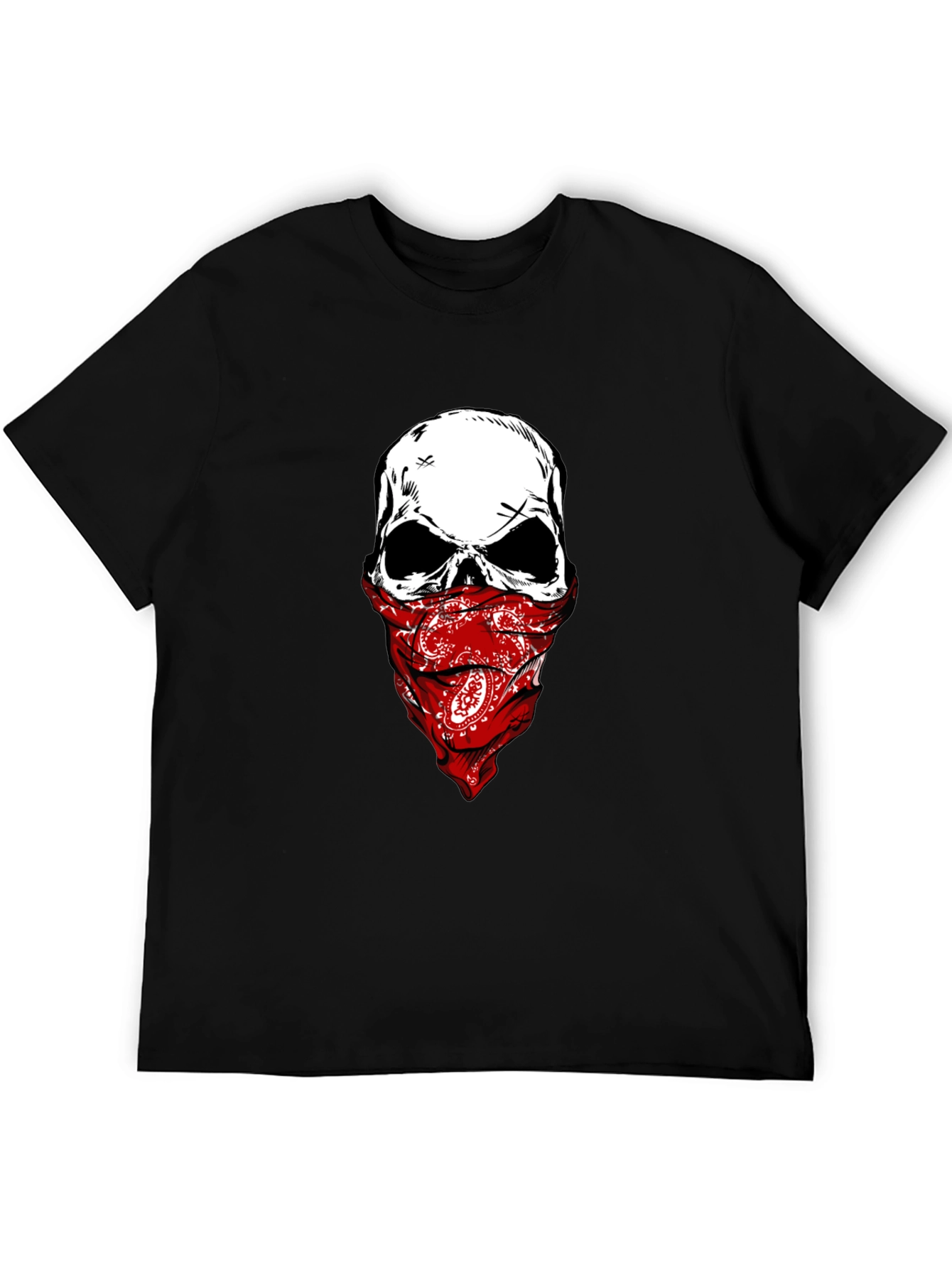 Camiseta Negra con Calavera y Pañuelo Rojo