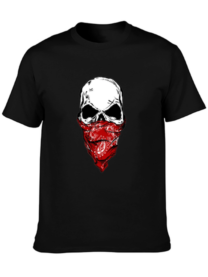 Camiseta Negra con Calavera y Pañuelo Rojo