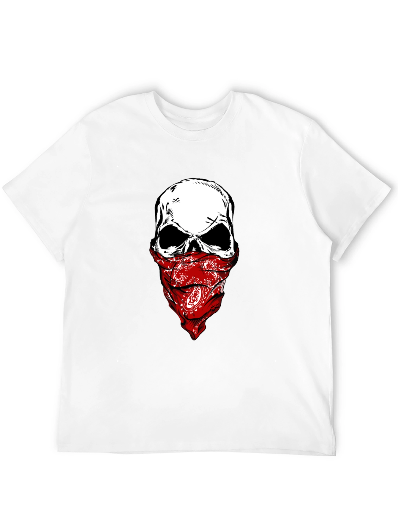Camiseta Negra con Calavera y Pañuelo Rojo