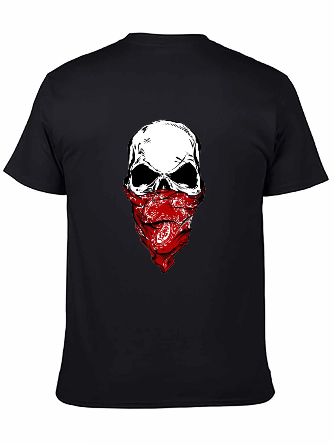 Camiseta Negra con Calavera y Pañuelo Rojo