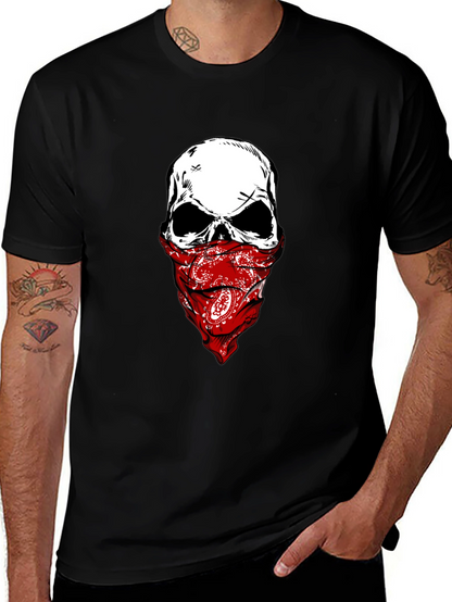 Camiseta Negra con Calavera y Pañuelo Rojo