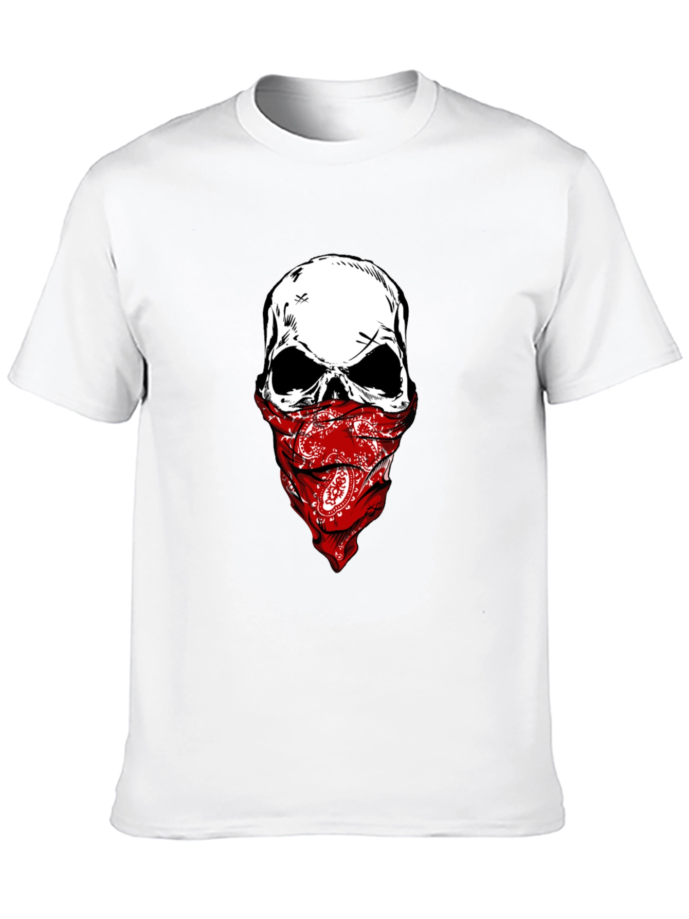Camiseta Negra con Calavera y Pañuelo Rojo