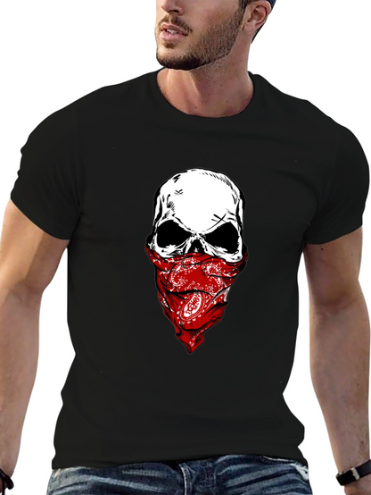 Camiseta Negra con Calavera y Pañuelo Rojo