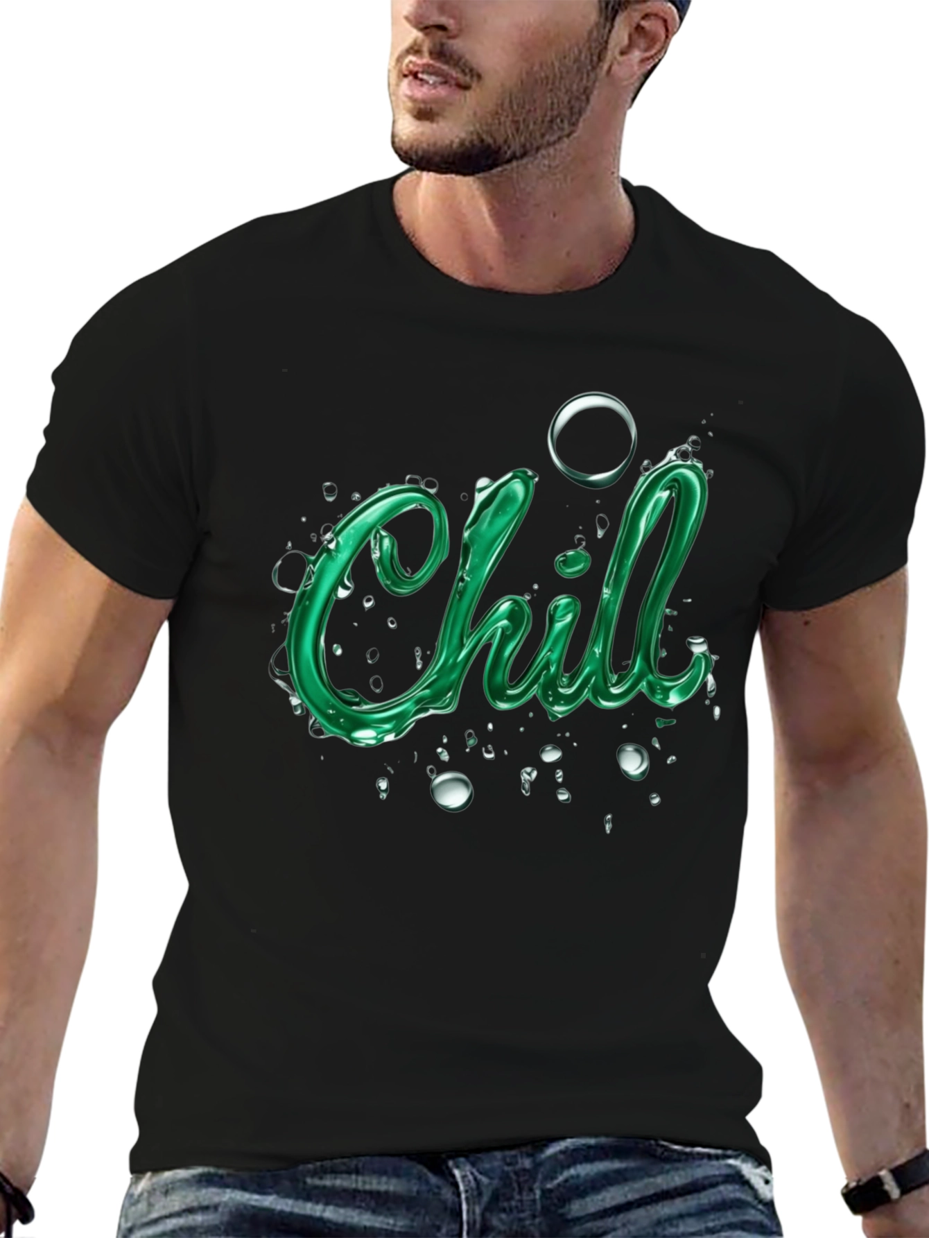 Camiseta Negra con Diseño Chill Verde