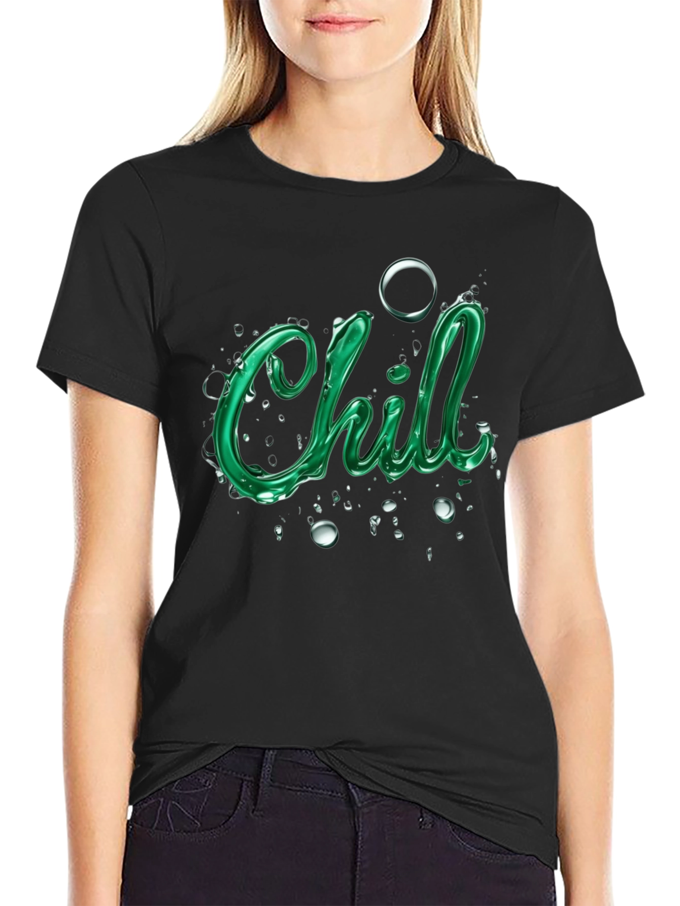 Camiseta Negra con Diseño Chill Verde