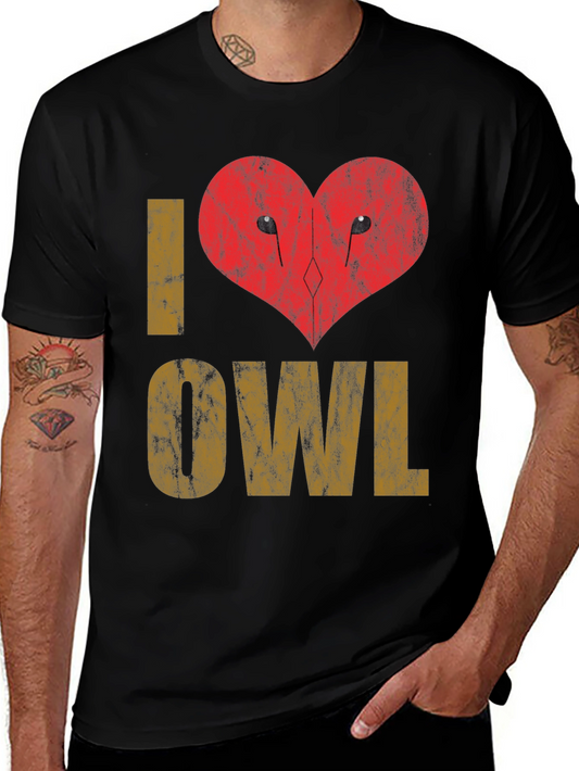 Camiseta Negra I Love Owl Corazón Estampado