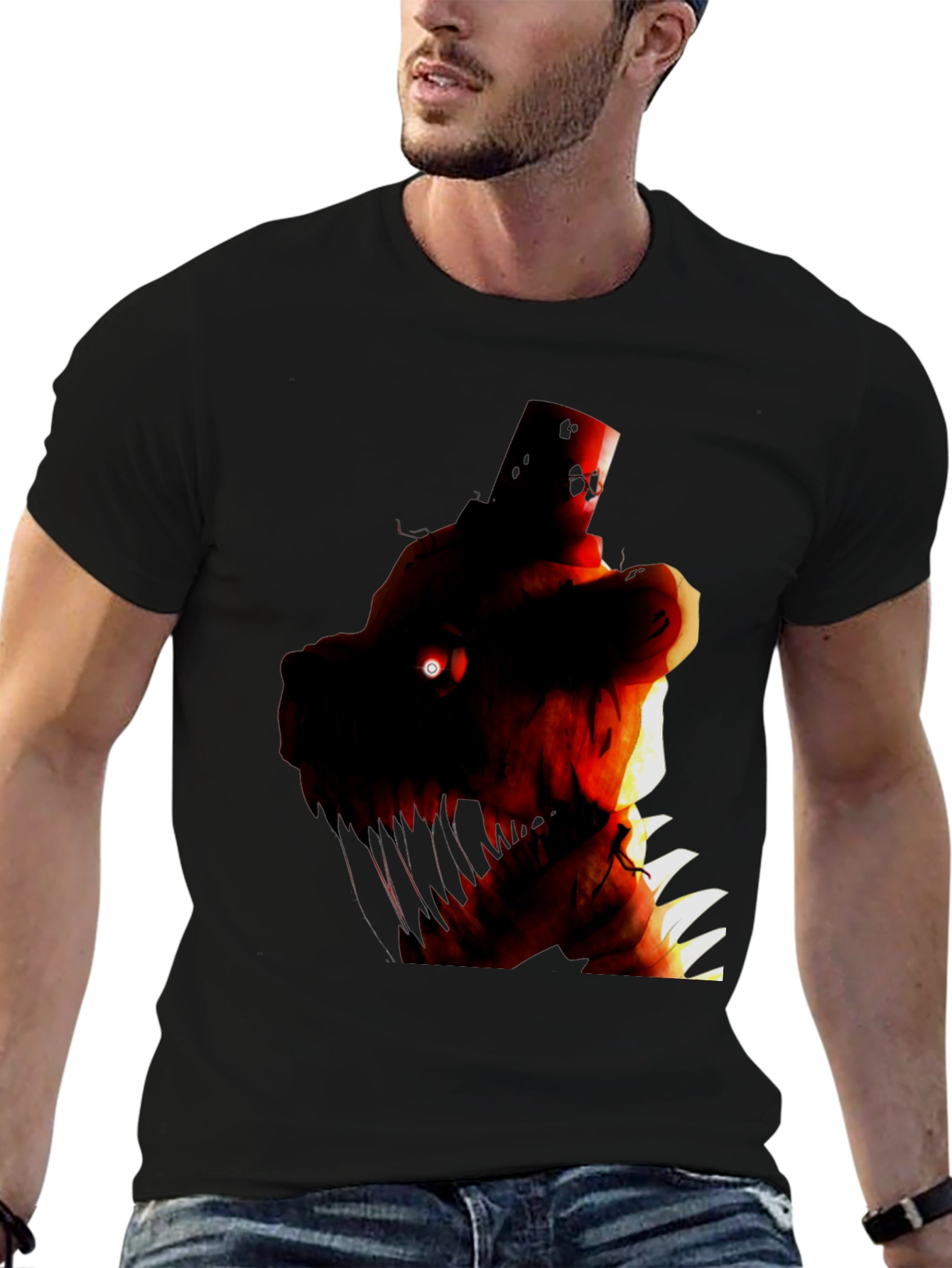 Camiseta Negra con Diseño Gráfico de Personaje Monstruoso