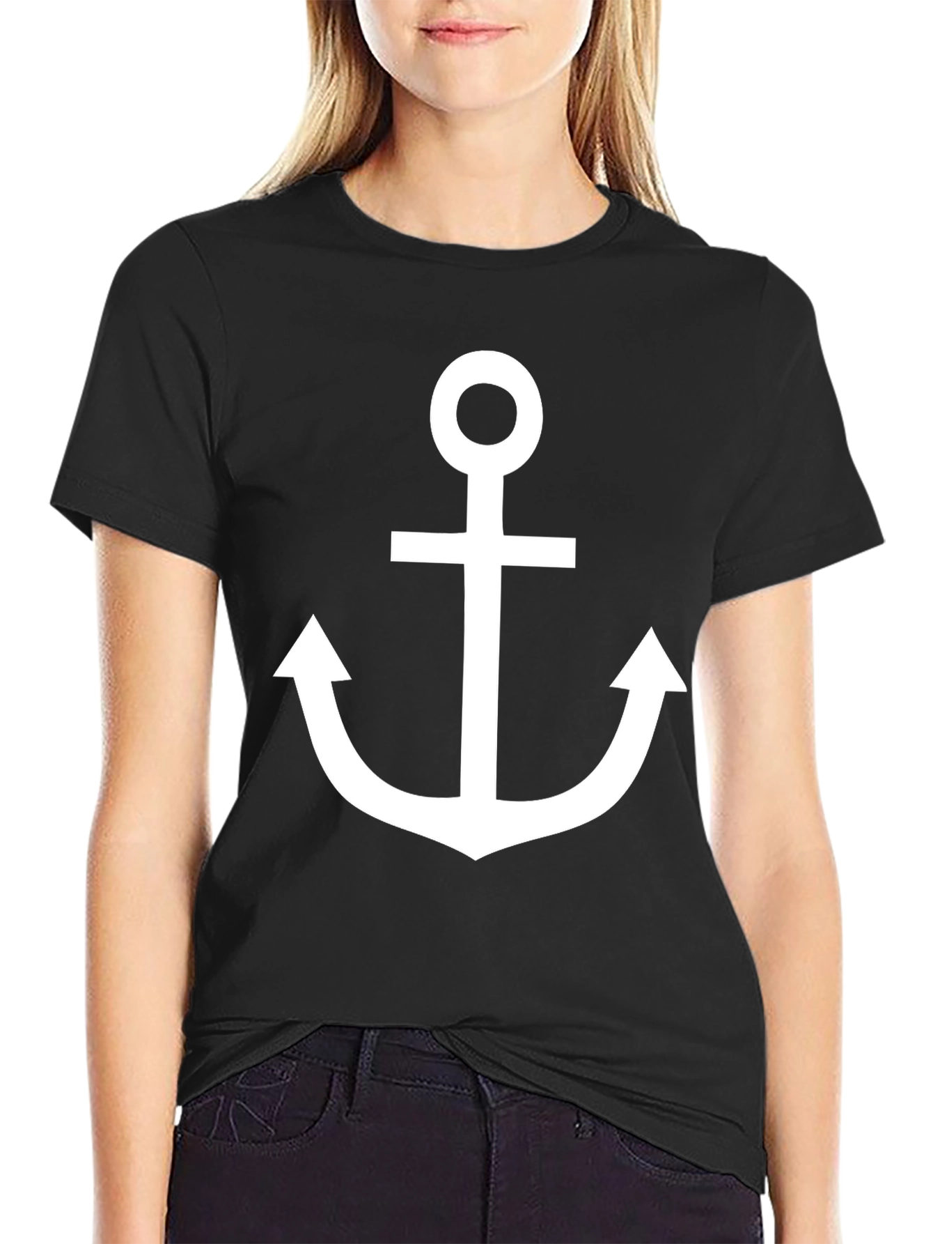 Camiseta Negra con Ancla Blanca Estilo Náutico