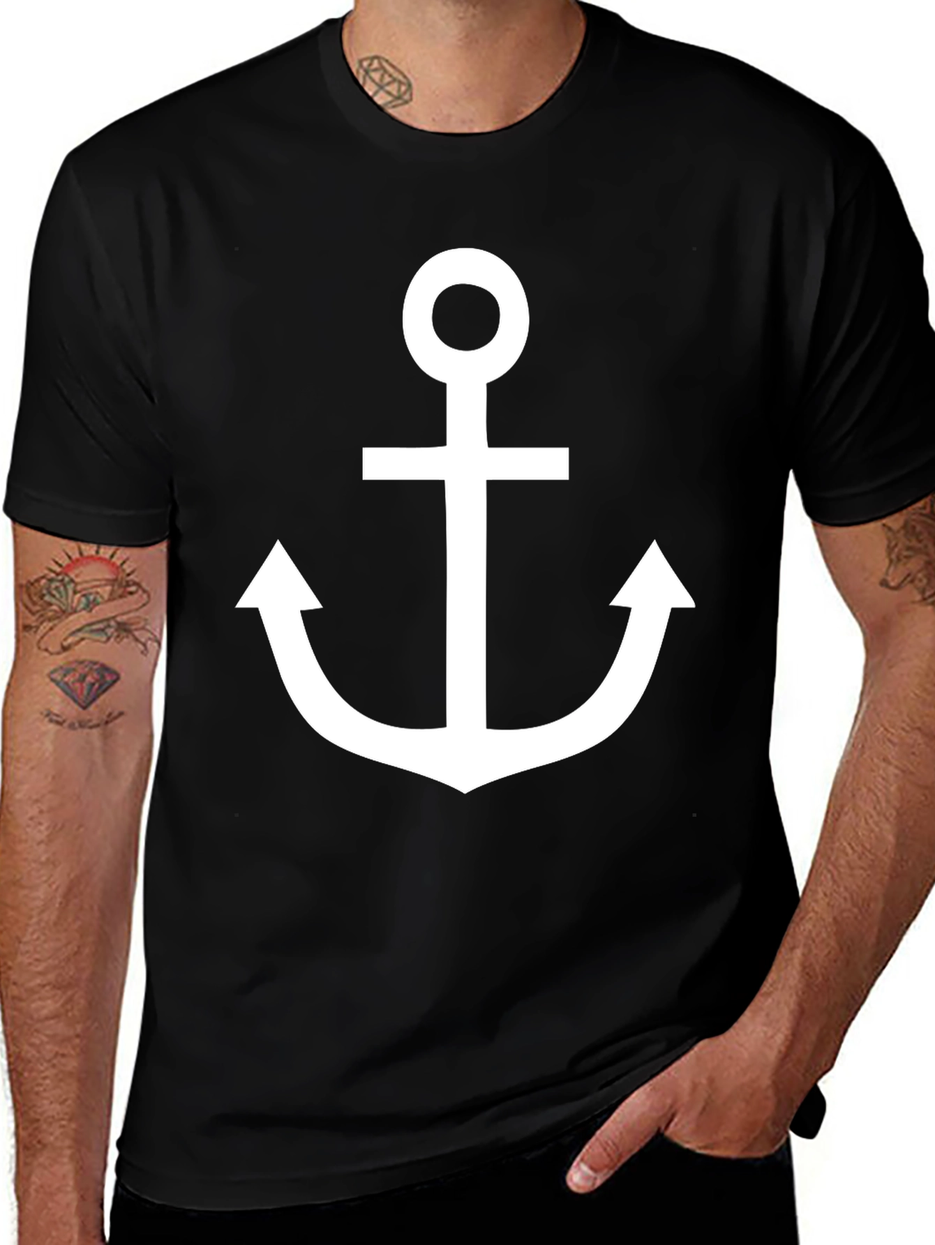 Camiseta Negra con Ancla Blanca Estilo Náutico