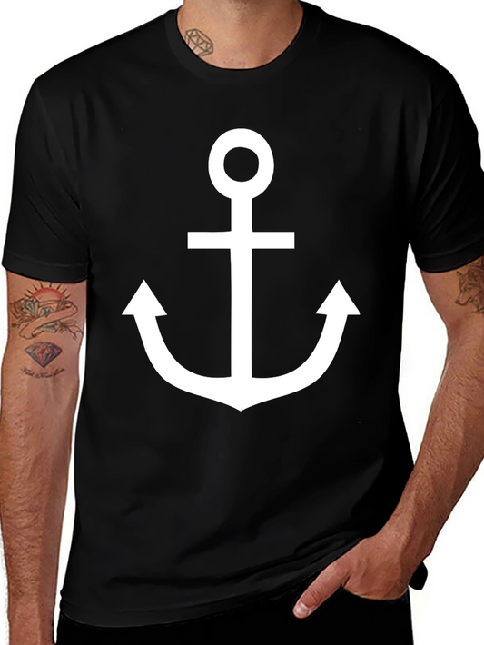 Camiseta Negra con Ancla Blanca Estilo Náutico