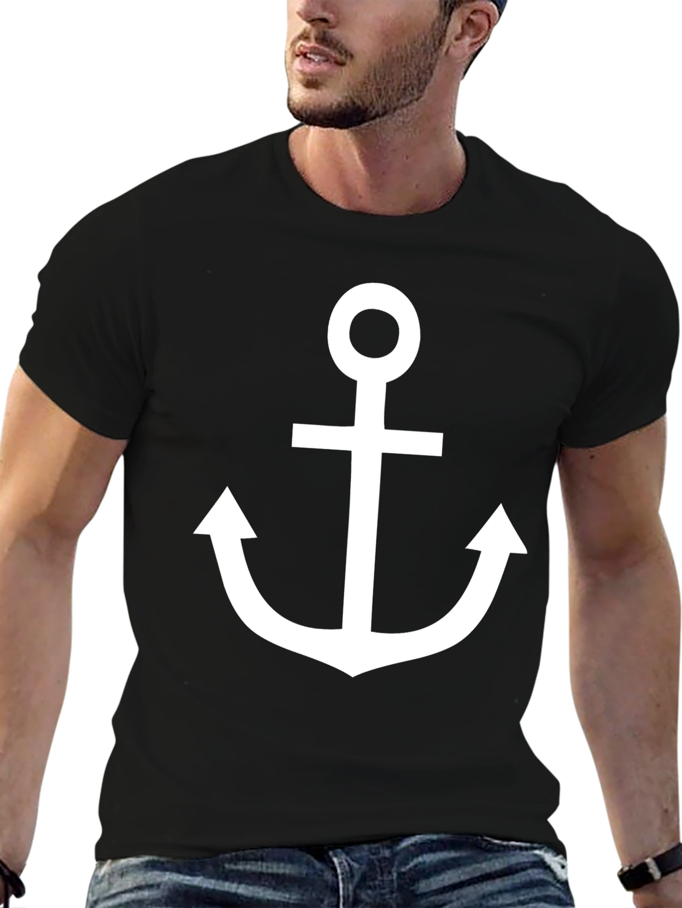 Camiseta Negra con Ancla Blanca Estilo Náutico