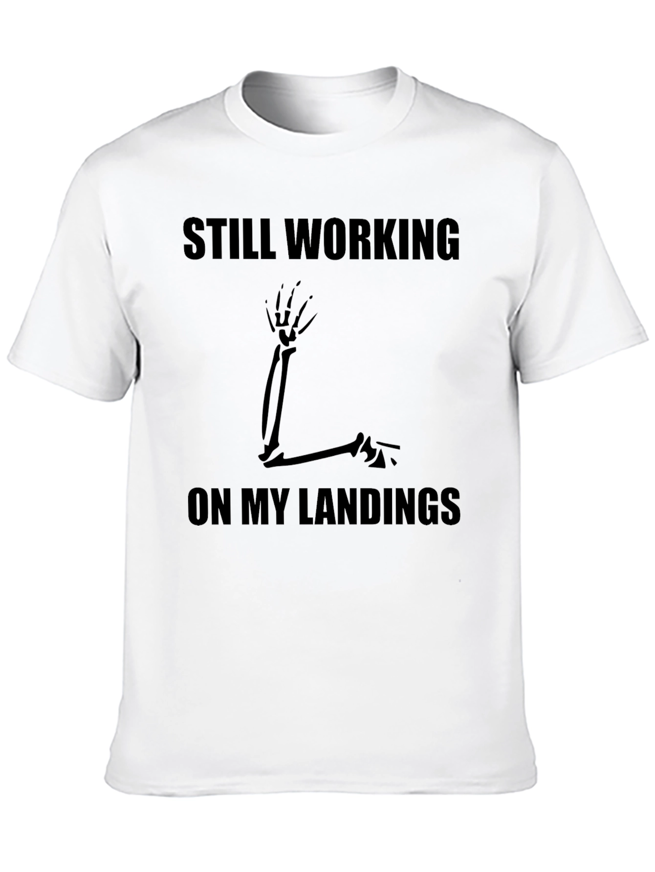 Camiseta Negra Humor Huesos: Aterrizajes Pendientes