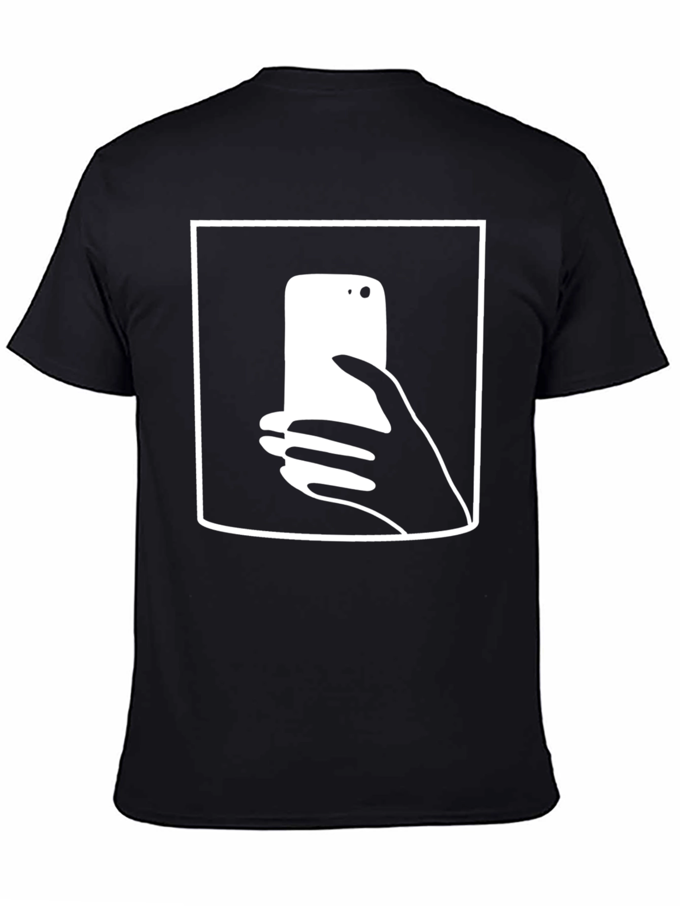 Camiseta Negra con Diseño de Smartphone y Mano