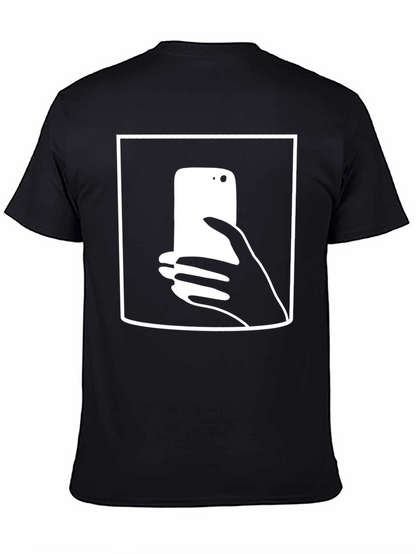 Camiseta Negra con Diseño de Smartphone y Mano