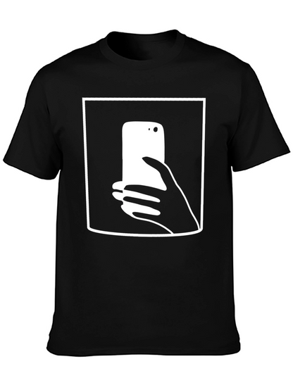 Camiseta Negra con Diseño de Smartphone y Mano