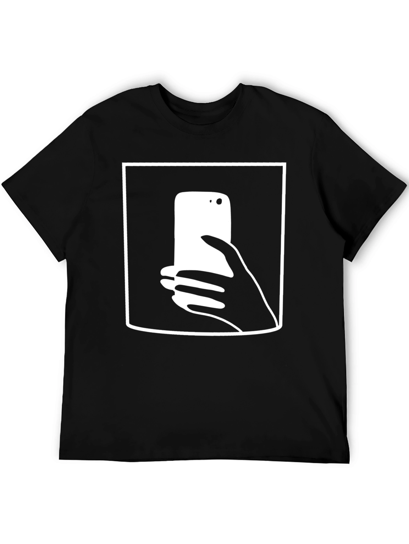 Camiseta Negra con Diseño de Smartphone y Mano