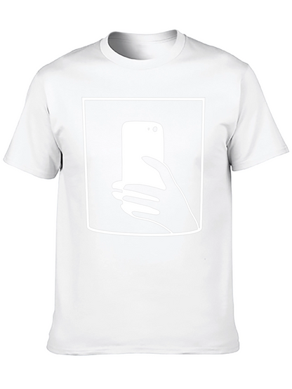 Camiseta Negra con Diseño de Smartphone y Mano