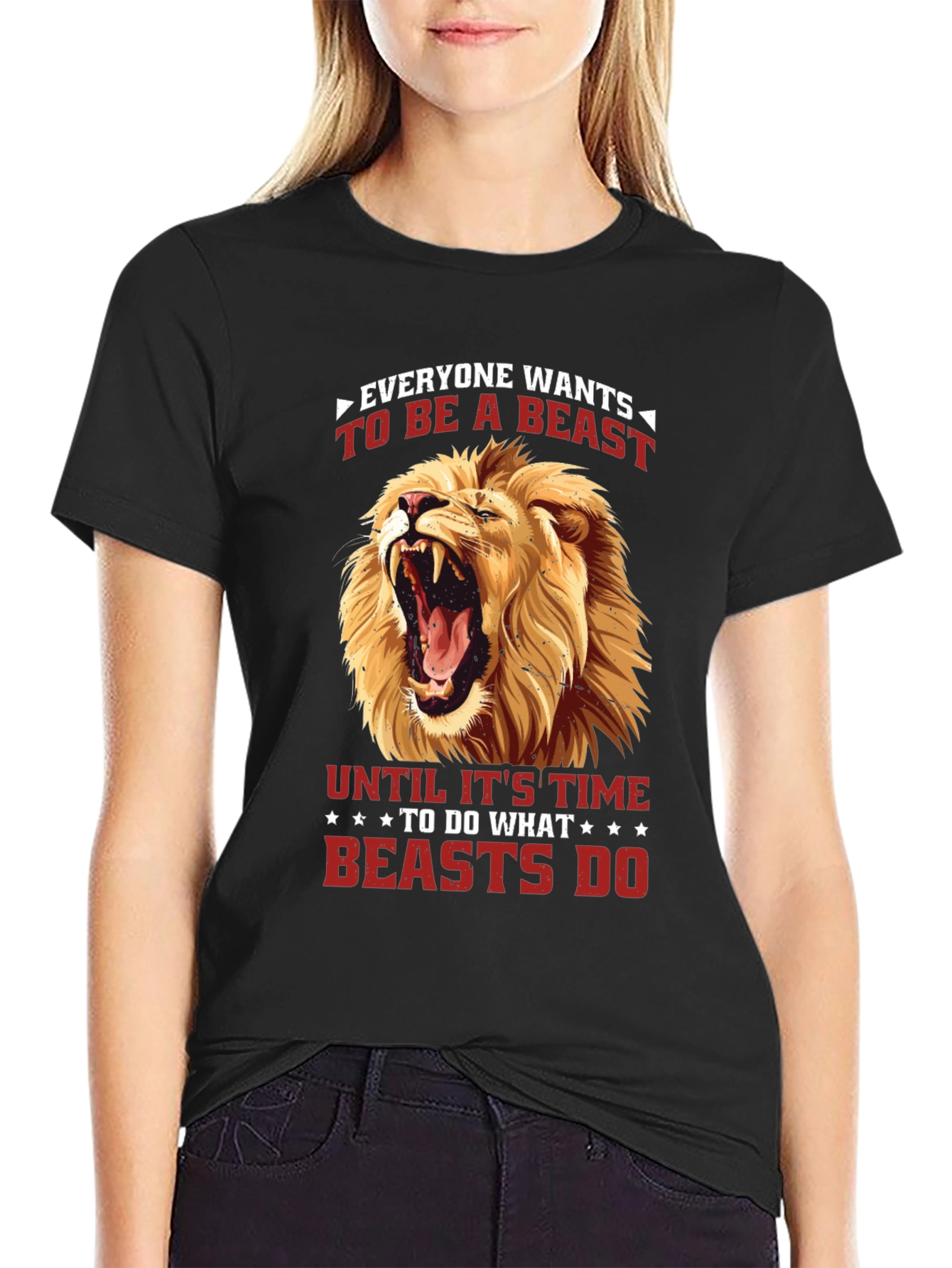 Camiseta Negra con Diseño de León Feroz
