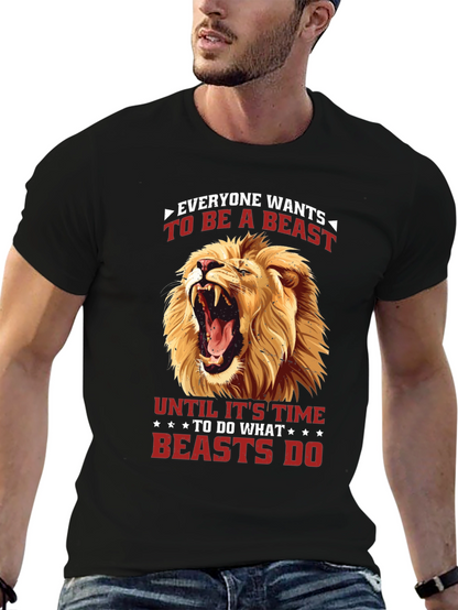 Camiseta Negra con Diseño de León Feroz