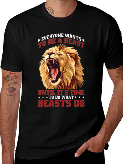 Camiseta Negra con Diseño de León Feroz