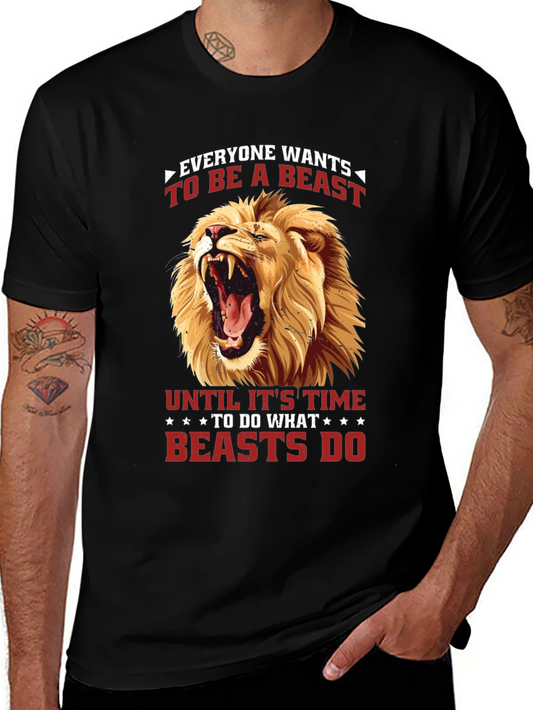 Camiseta Negra con Diseño de León Feroz