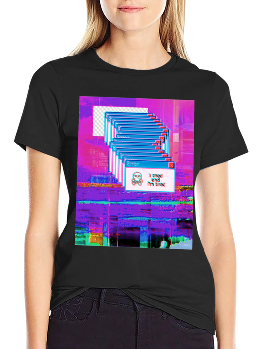 Camiseta Negra con Diseño Gráfico Error: I tried and Im tired
