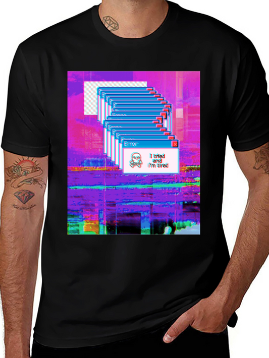 Camiseta Negra con Diseño Gráfico Error: I tried and Im tired