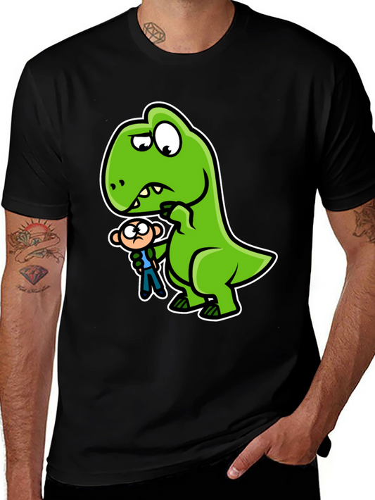 Camiseta Negra Dinosaurio y Persona Divertido