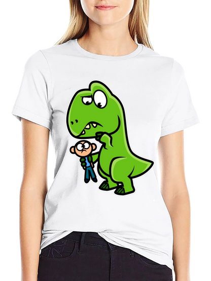 Camiseta Negra Dinosaurio y Persona Divertido