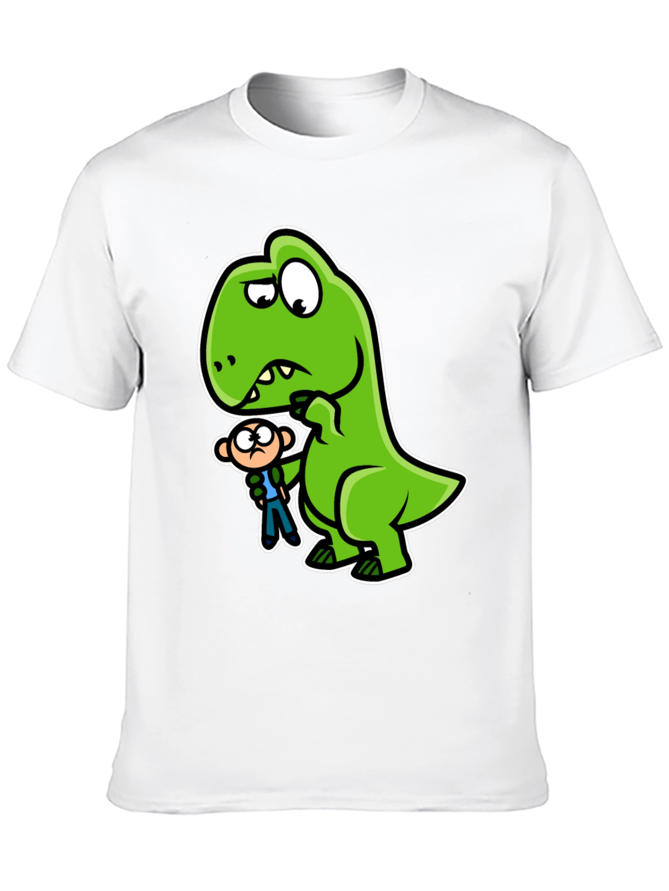 Camiseta Negra Dinosaurio y Persona Divertido