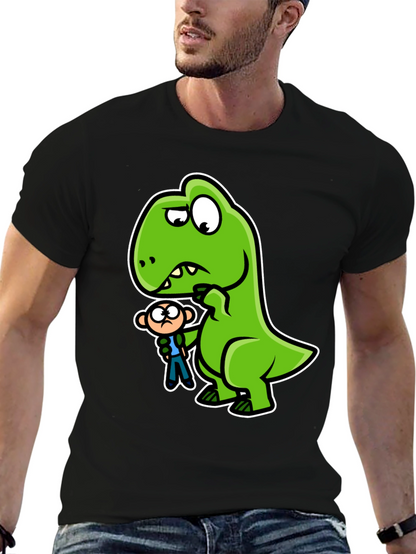 Camiseta Negra Dinosaurio y Persona Divertido