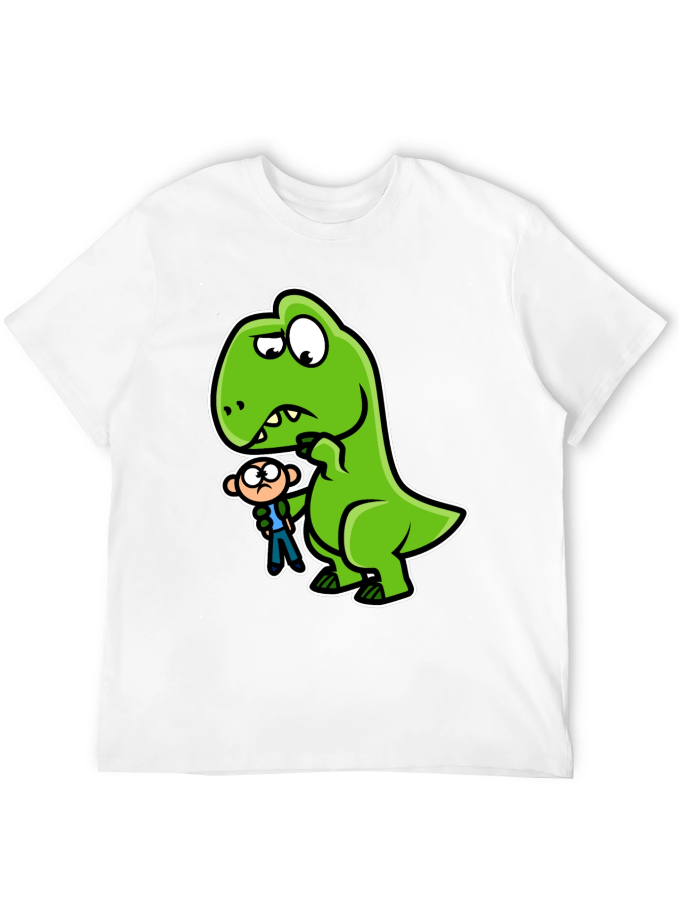 Camiseta Negra Dinosaurio y Persona Divertido