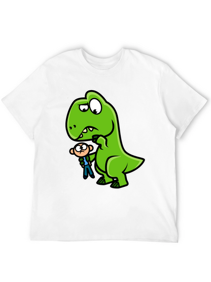 Camiseta Negra Dinosaurio y Persona Divertido
