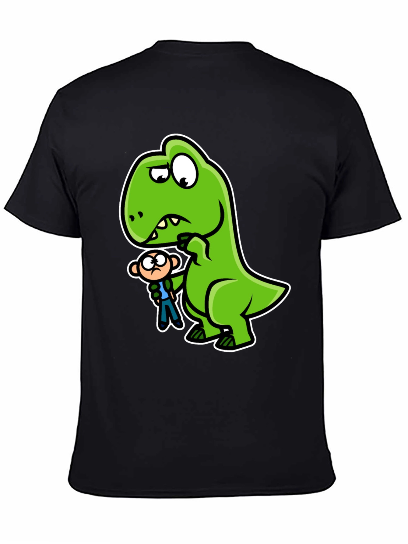 Camiseta Negra Dinosaurio y Persona Divertido