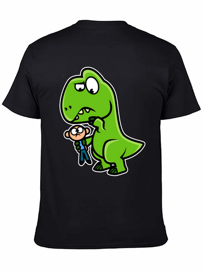 Camiseta Negra Dinosaurio y Persona Divertido