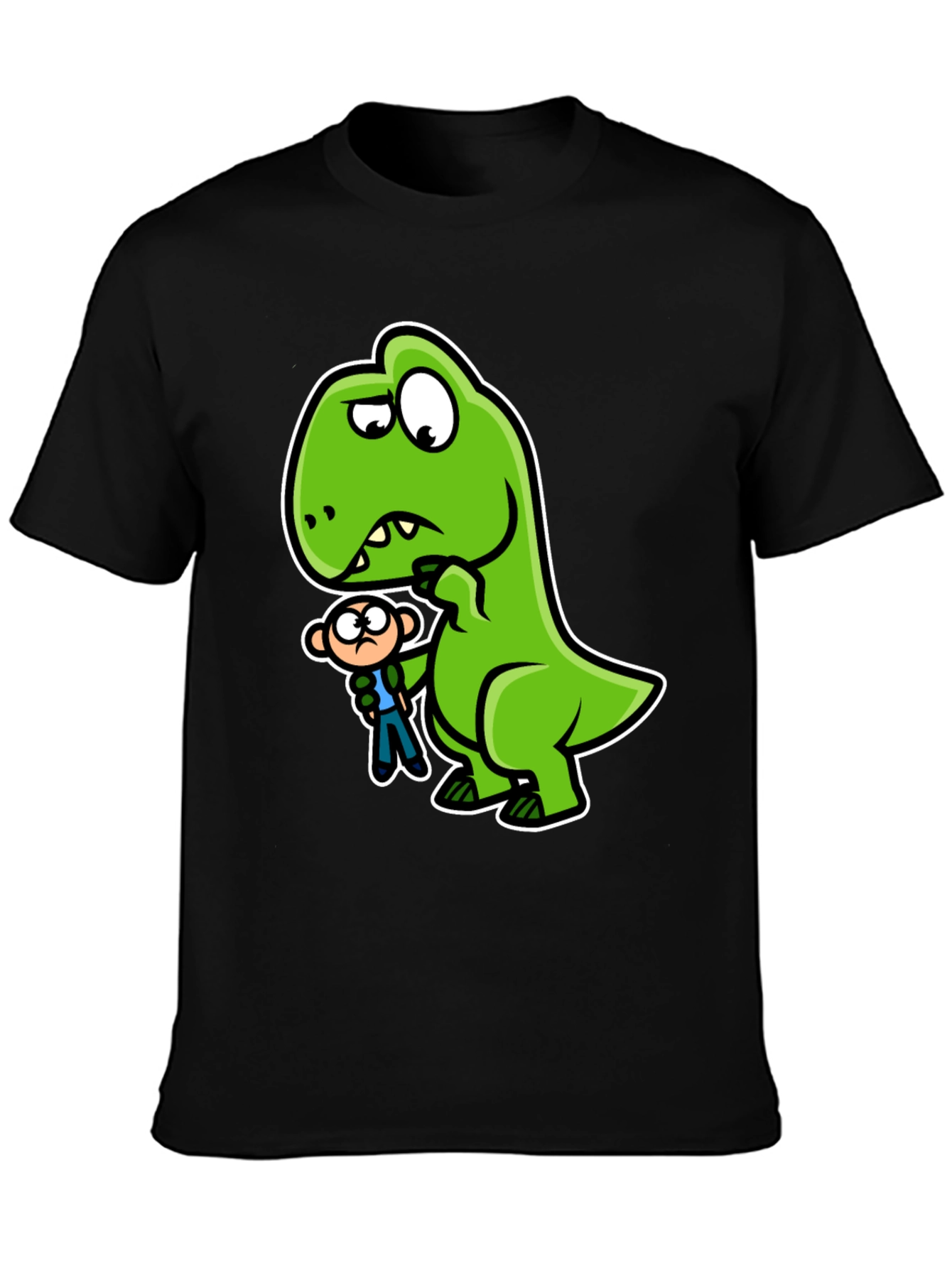 Camiseta Negra Dinosaurio y Persona Divertido