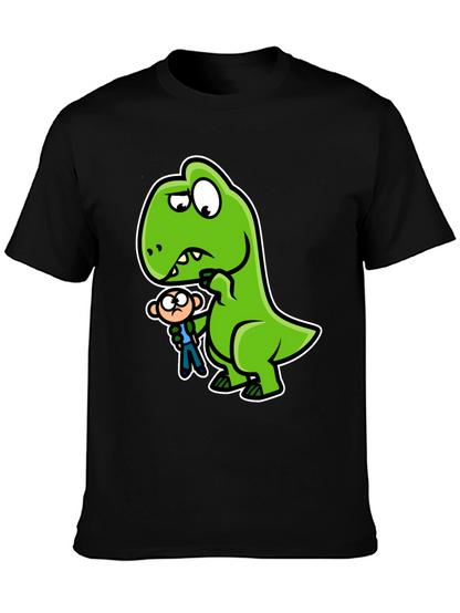 Camiseta Negra Dinosaurio y Persona Divertido