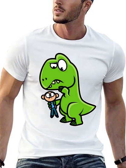 Camiseta Negra Dinosaurio y Persona Divertido