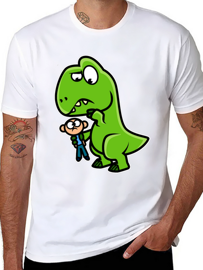 Camiseta Negra Dinosaurio y Persona Divertido