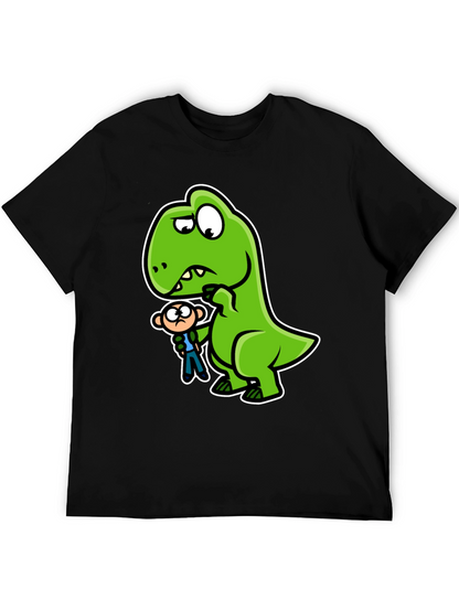 Camiseta Negra Dinosaurio y Persona Divertido