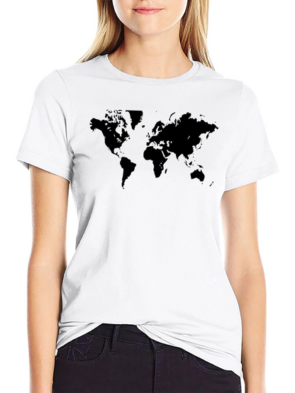 Camiseta Negra Mapa Mundial Casual Hombre