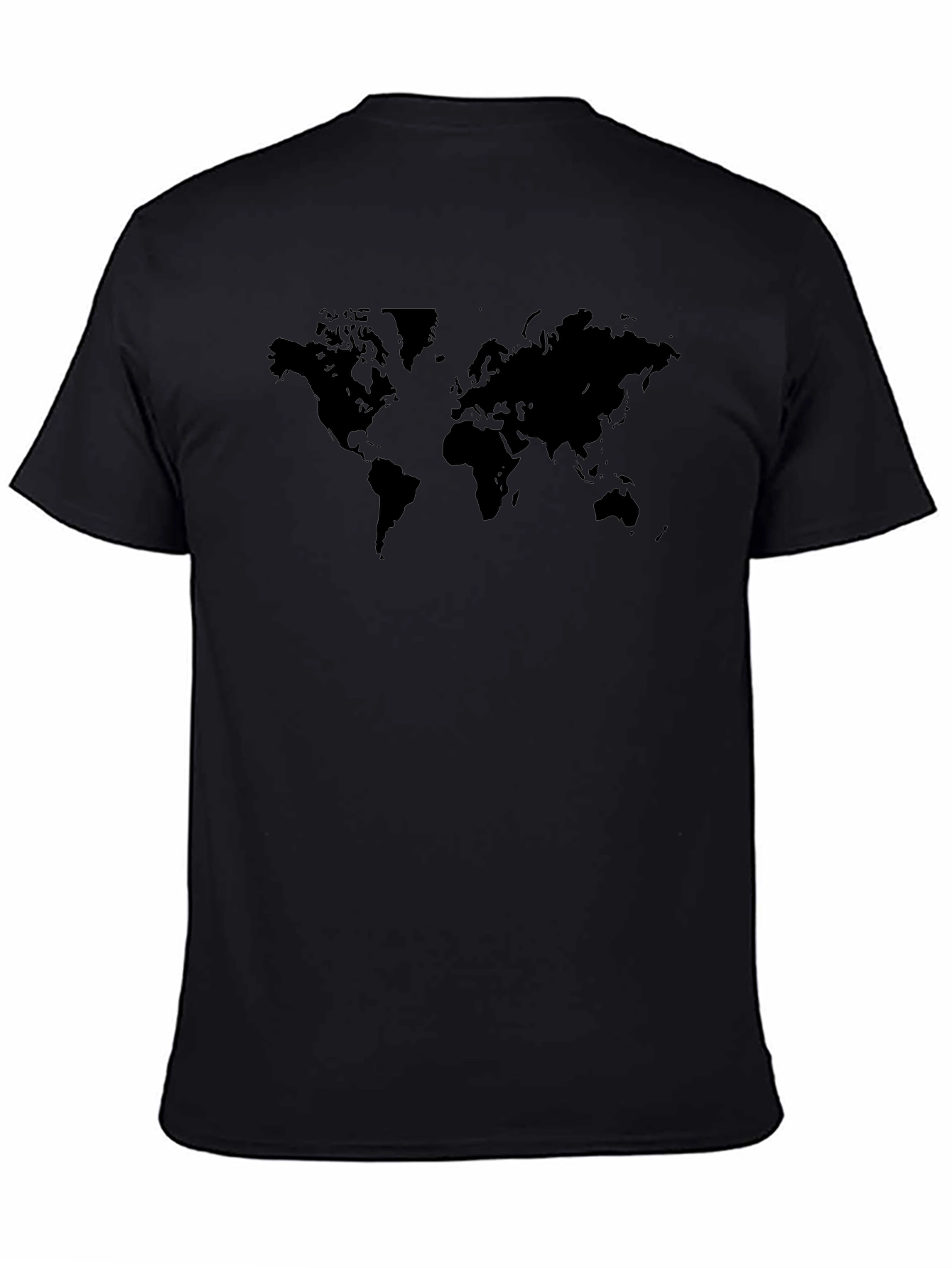Camiseta Negra Mapa Mundial Casual Hombre