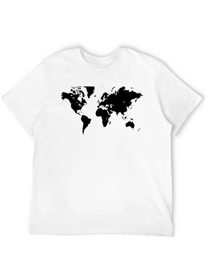 Camiseta Negra Mapa Mundial Casual Hombre