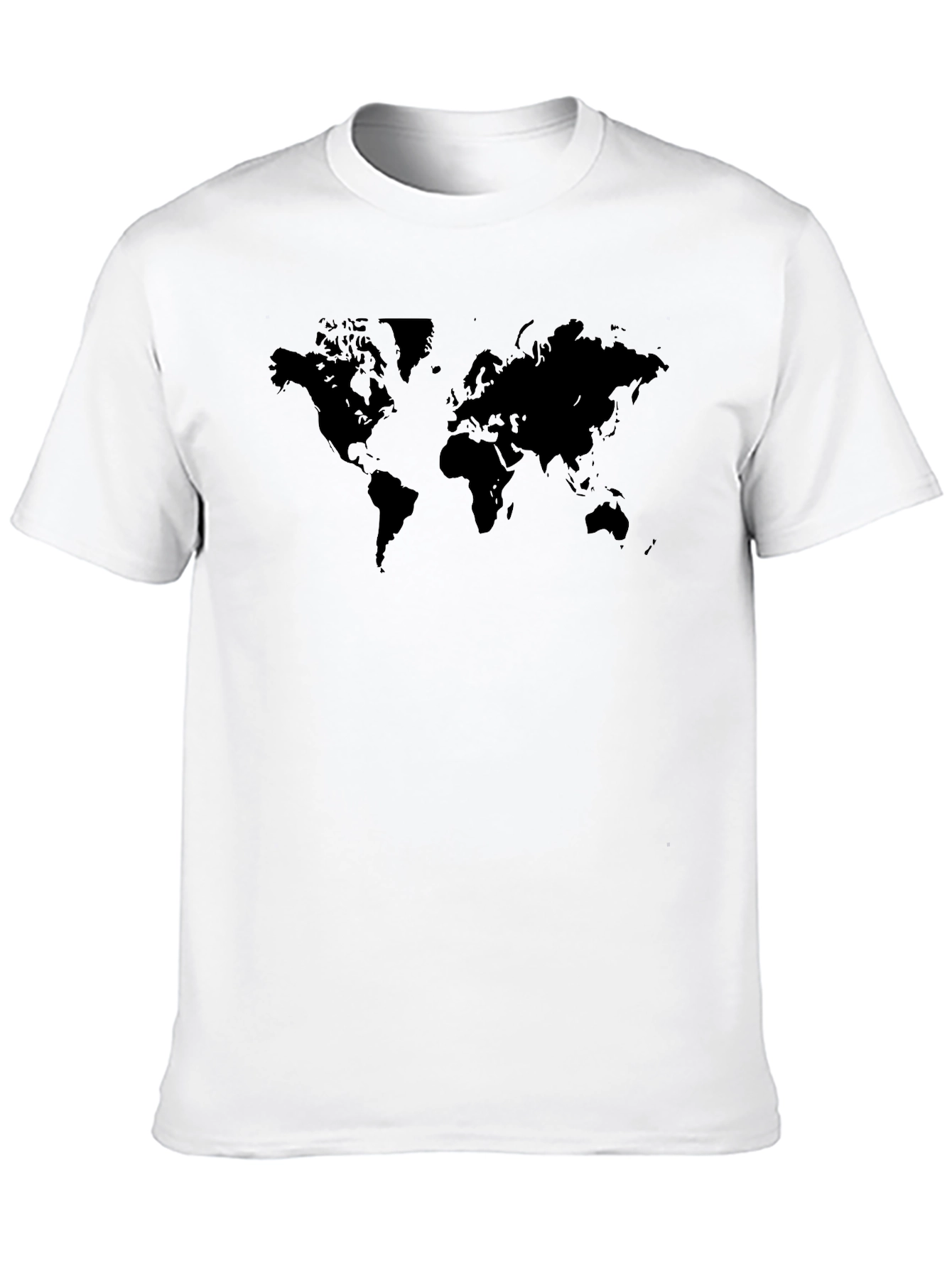 Camiseta Negra Mapa Mundial Casual Hombre