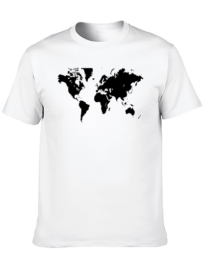 Camiseta Negra Mapa Mundial Casual Hombre