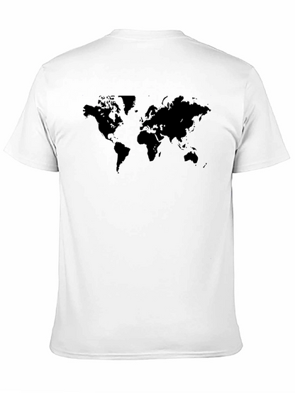 Camiseta Negra Mapa Mundial Casual Hombre