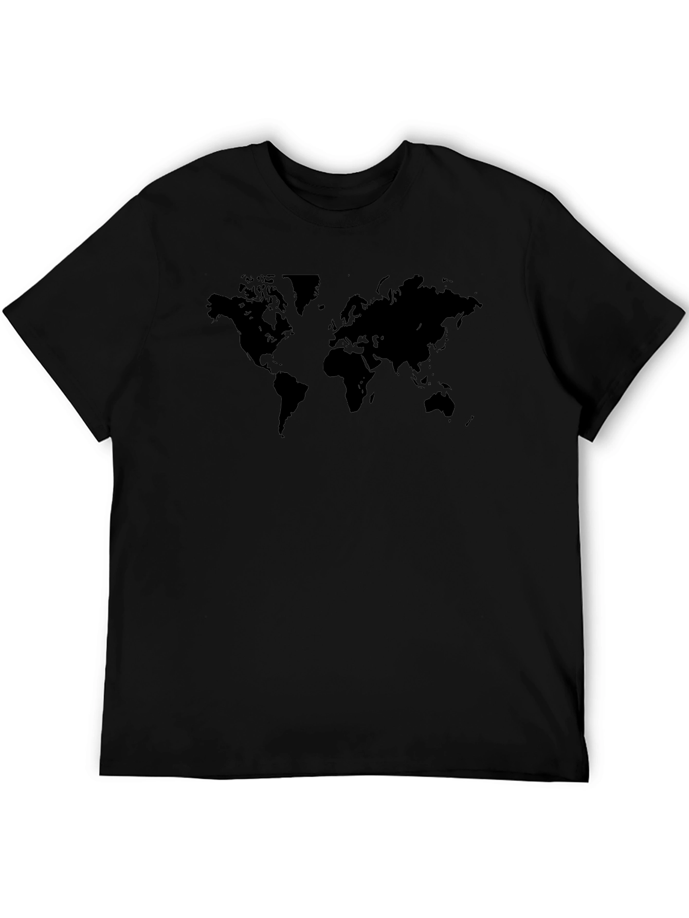 Camiseta Negra Mapa Mundial Casual Hombre