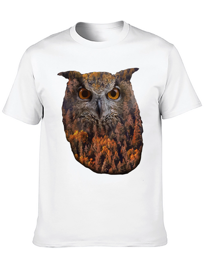 Camiseta Negra con Diseño de Búho y Bosque